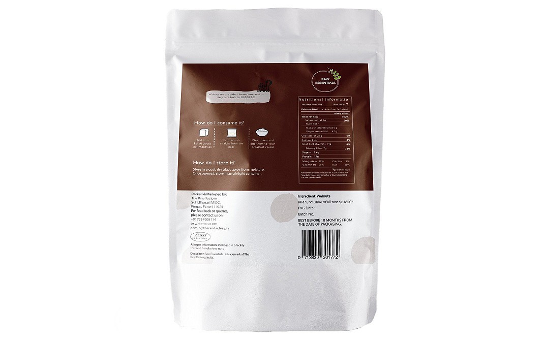 Raw Essentials Walnuts    Pack  500 grams